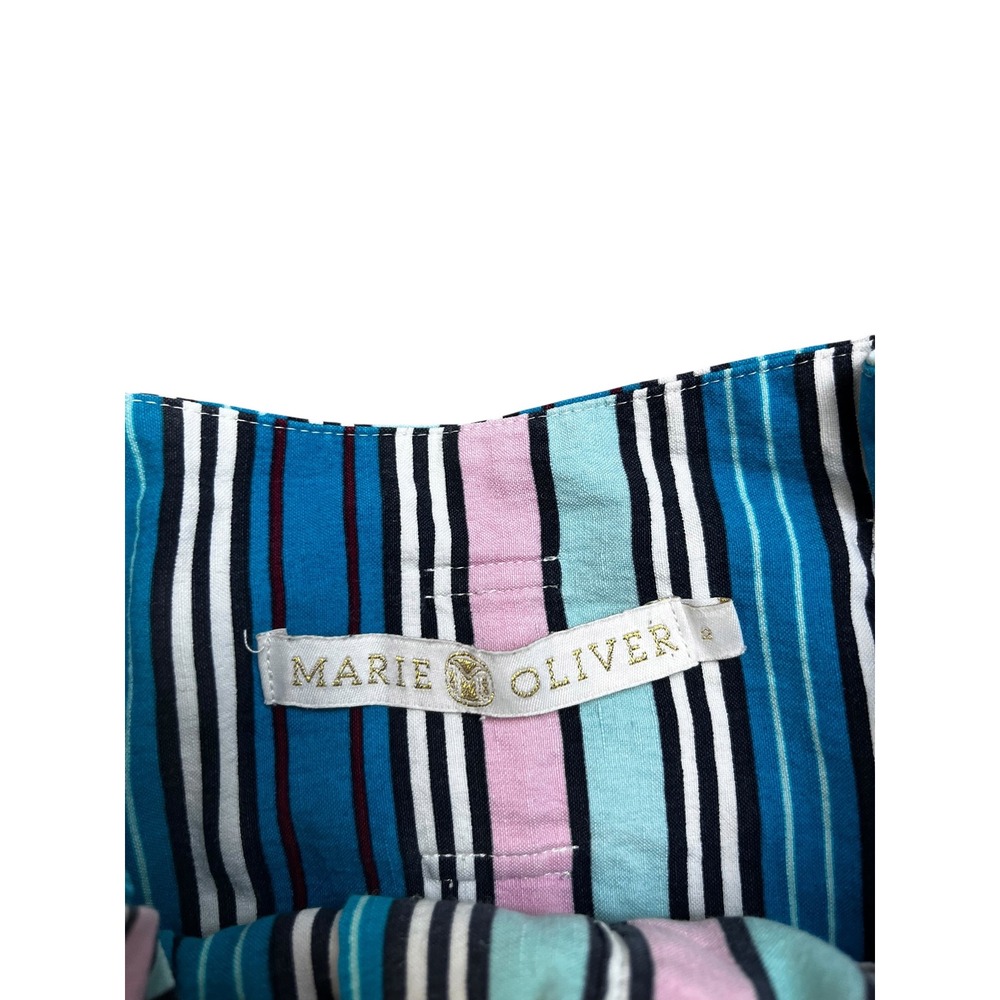 Marie Oliver Womens Blue Pink Striped Paperbag Waist Shorts 2 Resortwear Coastal - Picture 3 of 8
